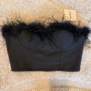 Superdown Black Feather Trim Bustier